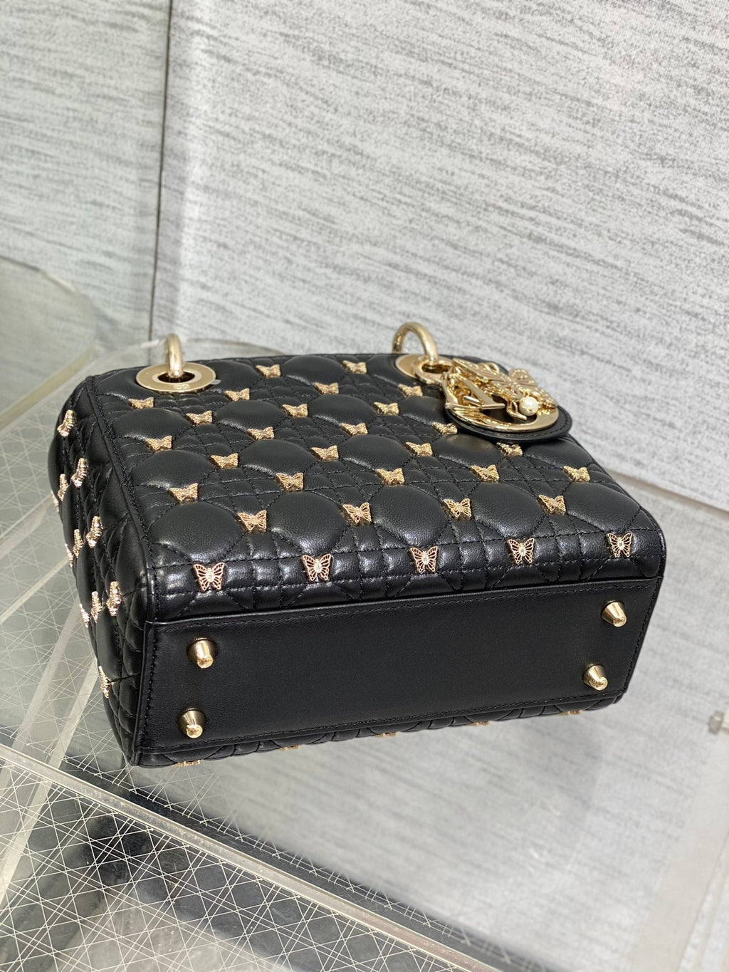 Christian Dior LADY DIOR Butterfly Crossbody Bag Black 20cm