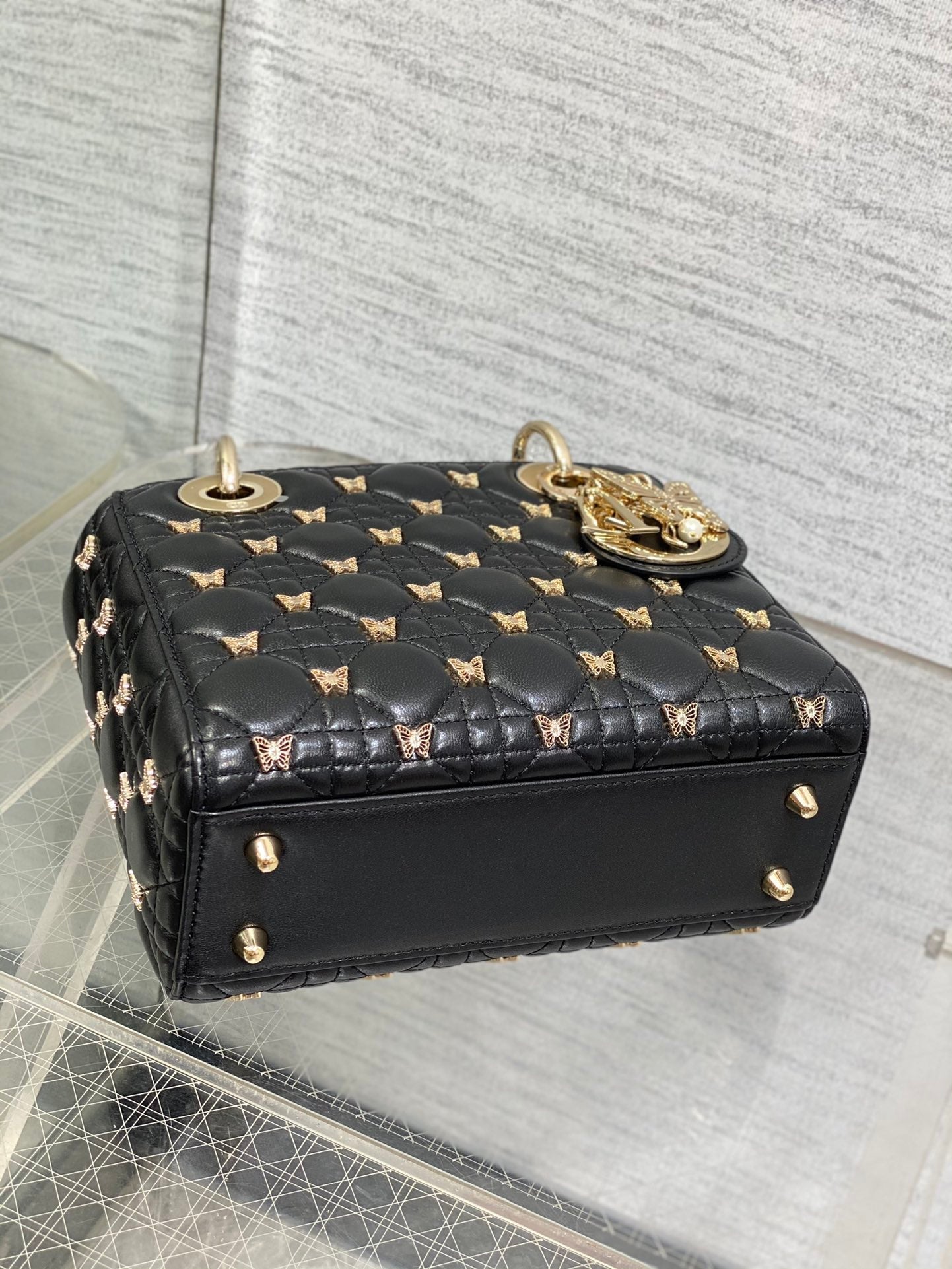 Christian Dior LADY DIOR Butterfly Crossbody Bag Black 20cm