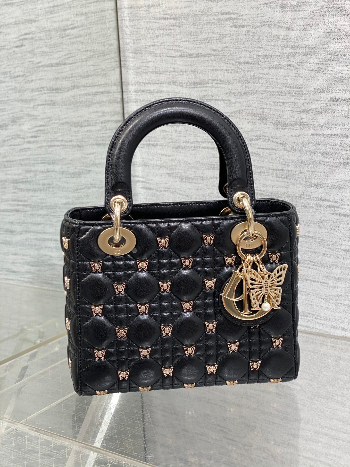 Christian Dior LADY DIOR Butterfly Crossbody Bag Black 20cm