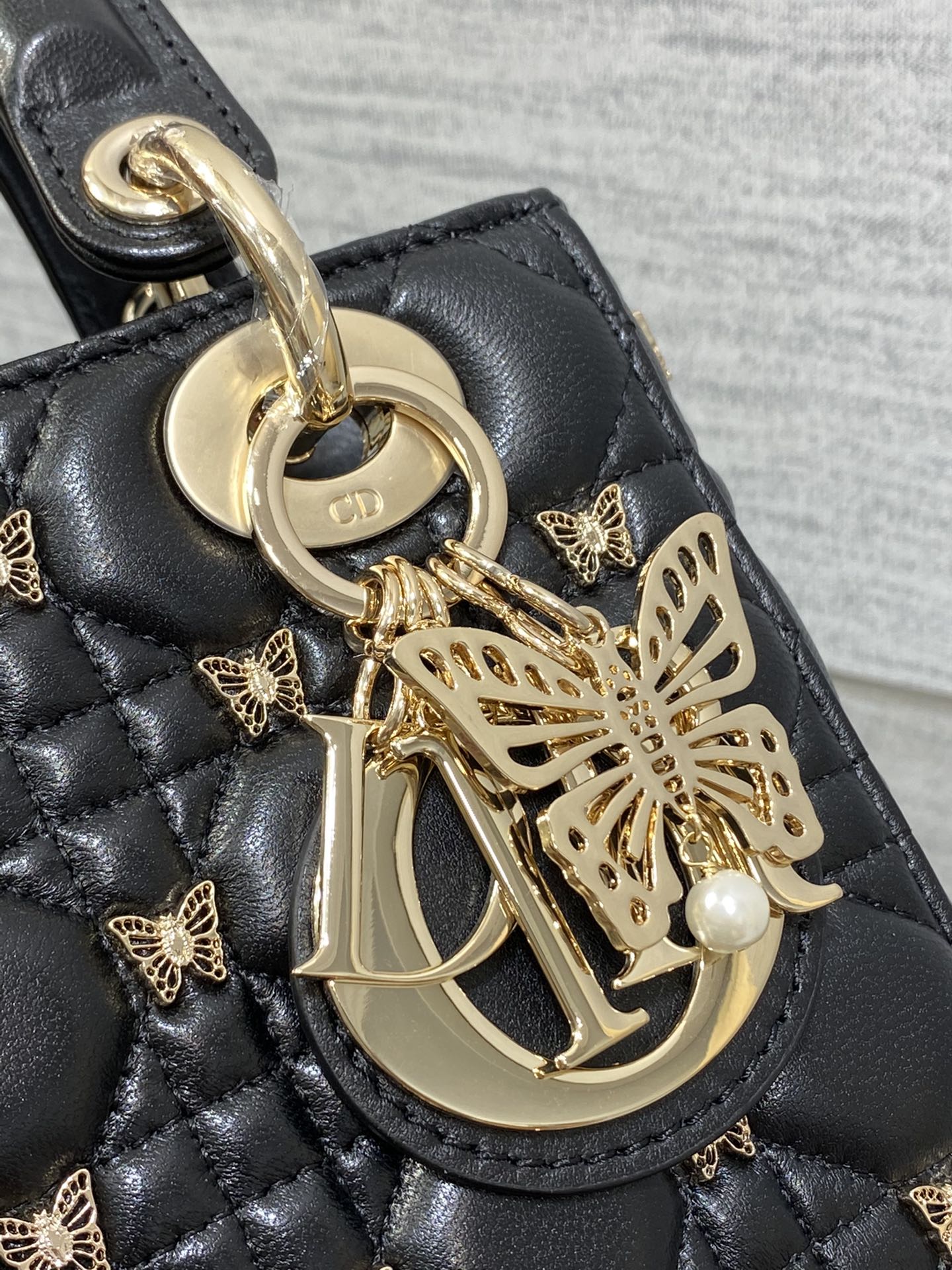 Christian Dior LADY DIOR Butterfly Crossbody Bag Black 20cm
