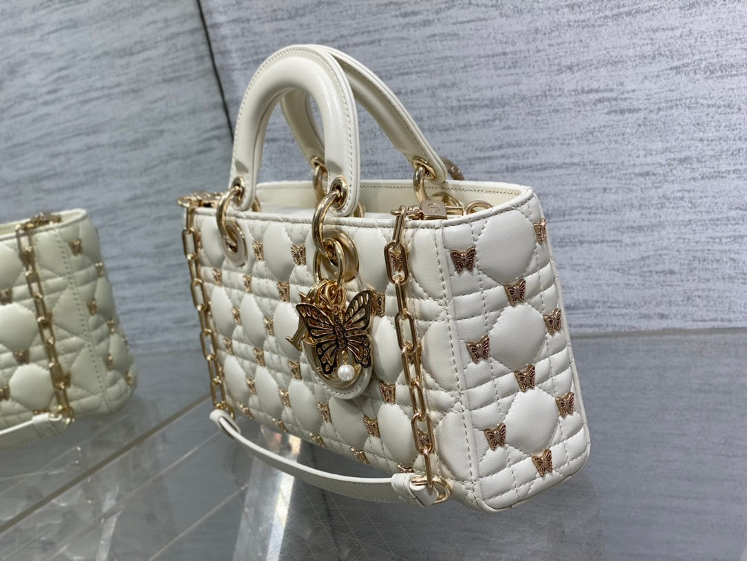 Christian Dior LADY DIOR 2024 Butterfly Crossbody Bag white 26cm