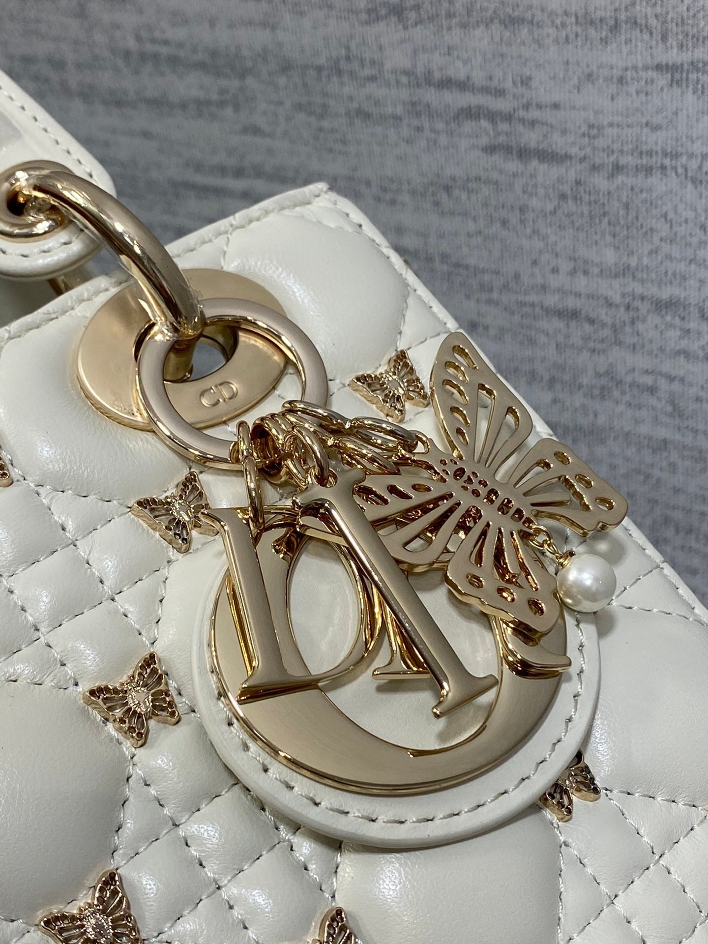 Christian Dior LADY DIOR Butterfly Crossbody Bag white 20cm