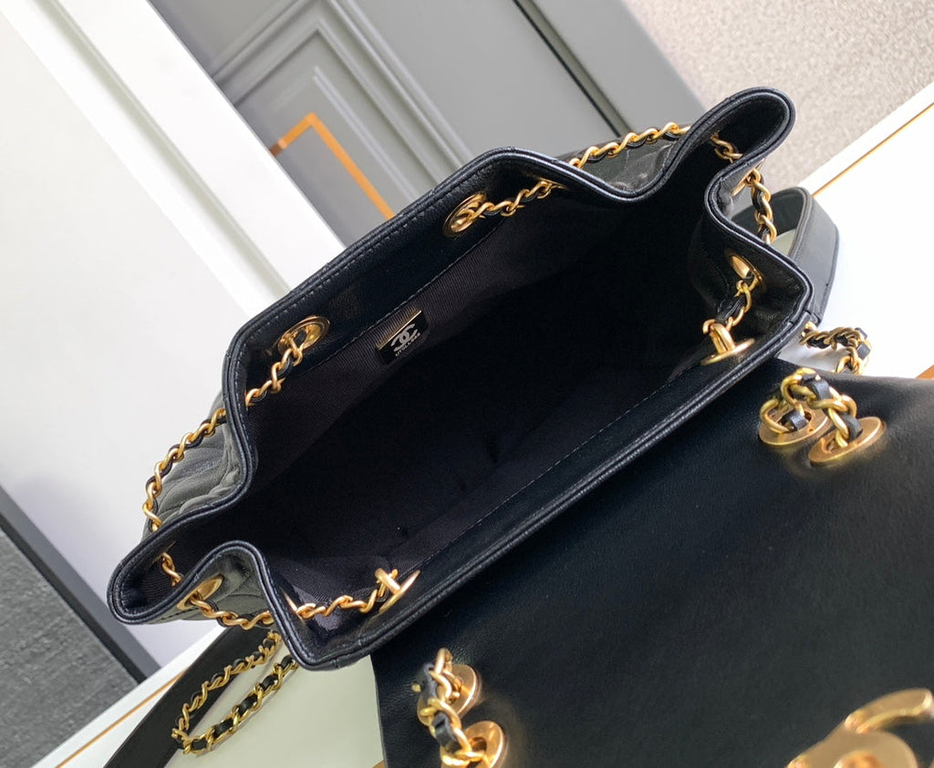 Chanel Duma Backpack Calfskin Gold CC Logo Medium Black Backpack