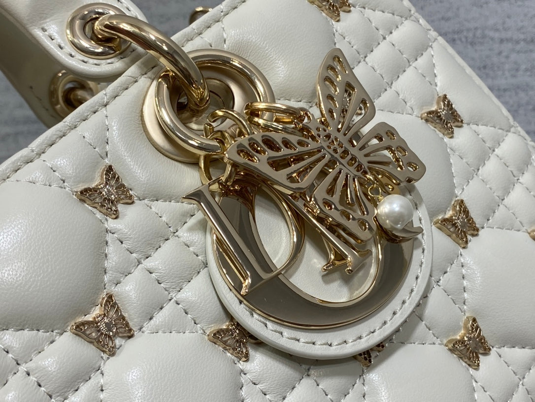 Christian Dior LADY DIOR 2024 Butterfly Crossbody Bag white 26cm