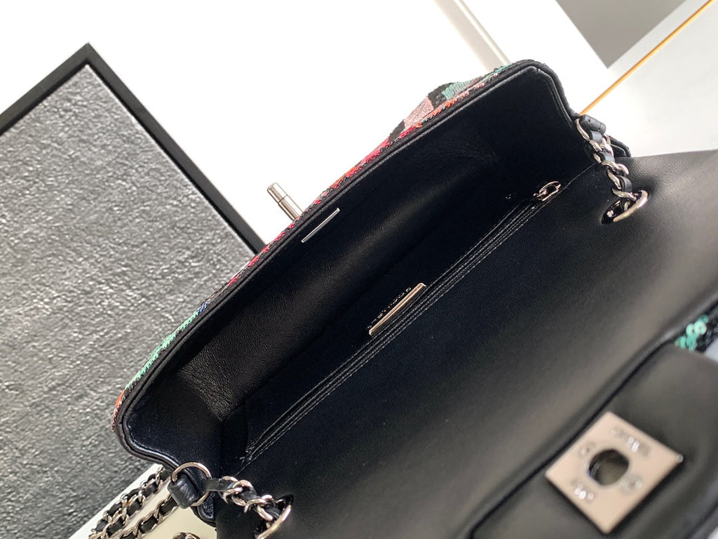 CHANEL Sequin Logo Small Flap Ruthenium Multicolor