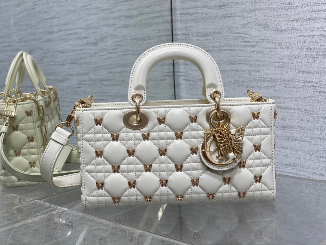 Christian Dior LADY DIOR 2024 Butterfly Crossbody Bag white 26cm