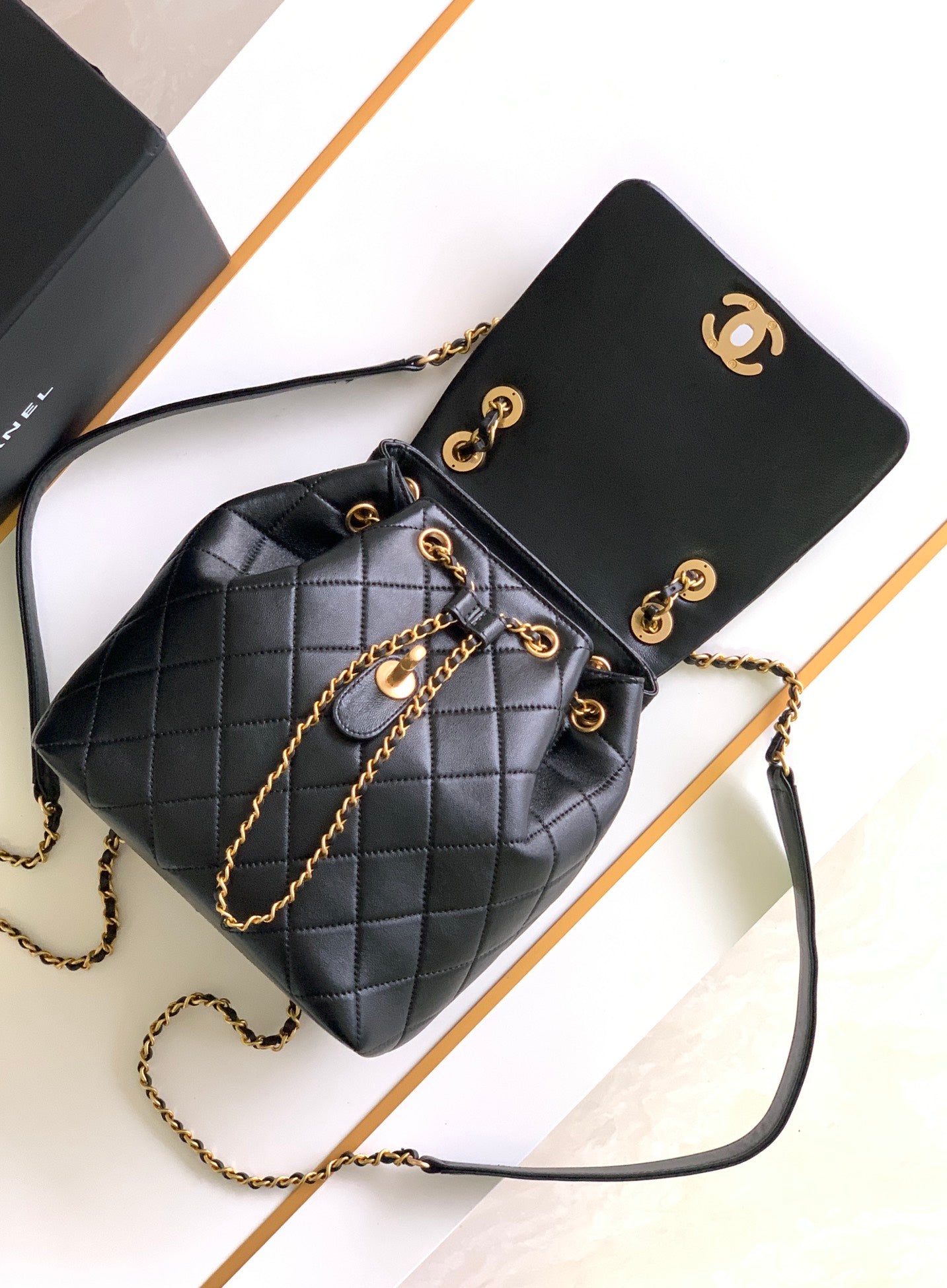 Chanel Duma Backpack Calfskin Gold CC Logo Medium Black Backpack