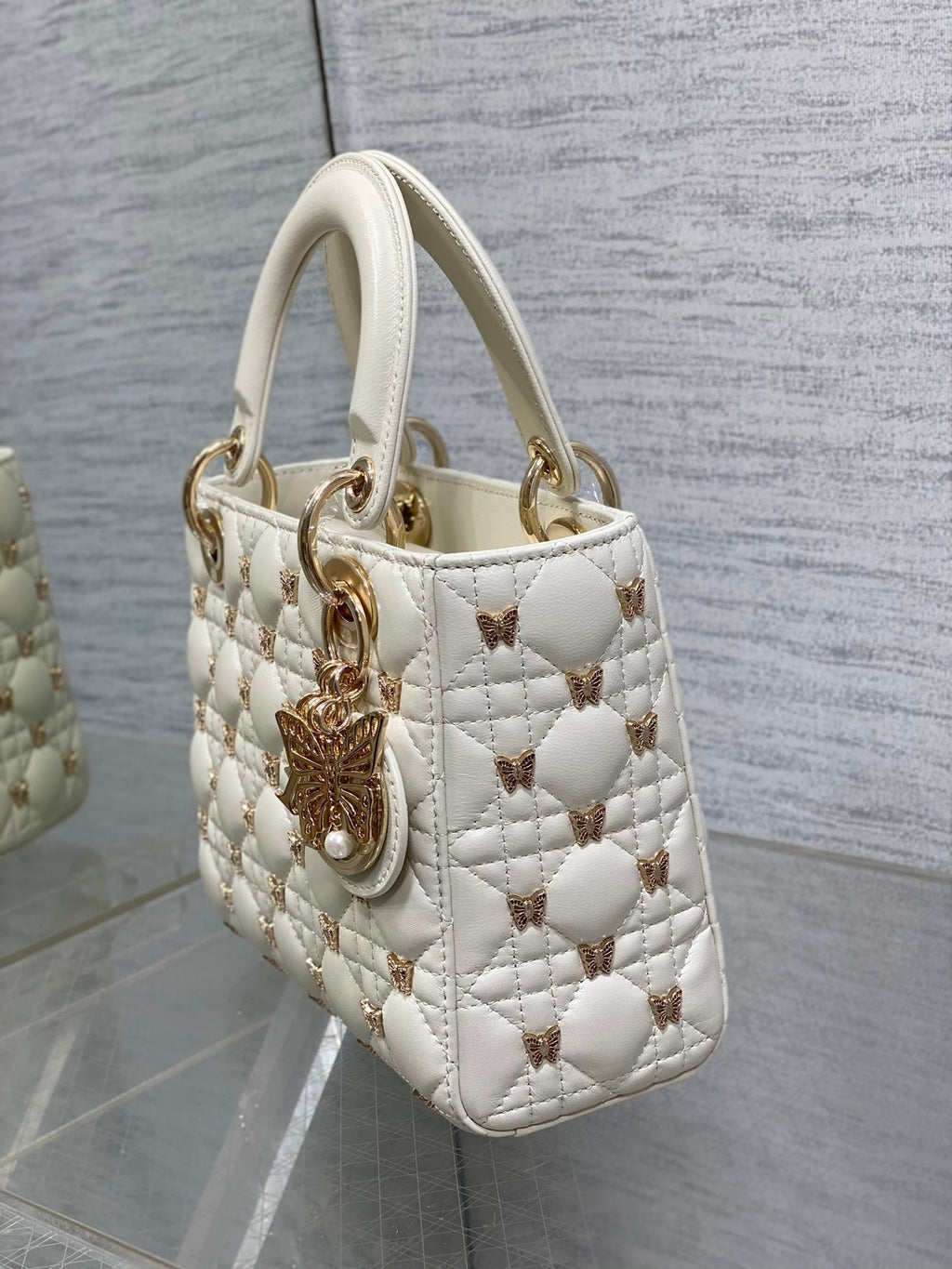 Christian Dior LADY DIOR Butterfly Crossbody Bag white 20cm
