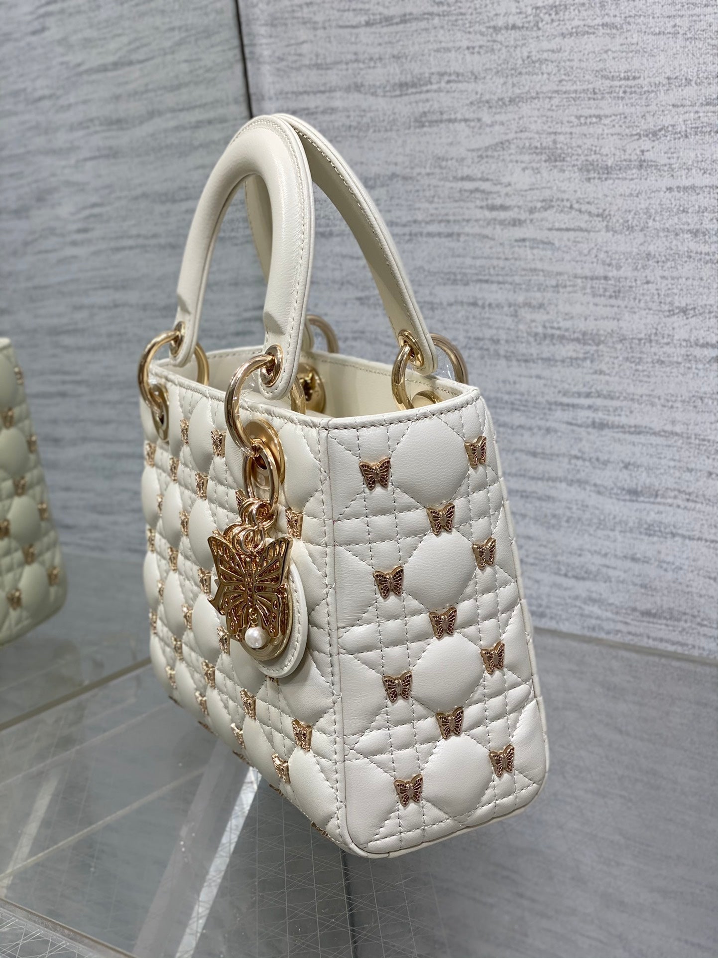 Christian Dior LADY DIOR Butterfly Crossbody Bag white 20cm