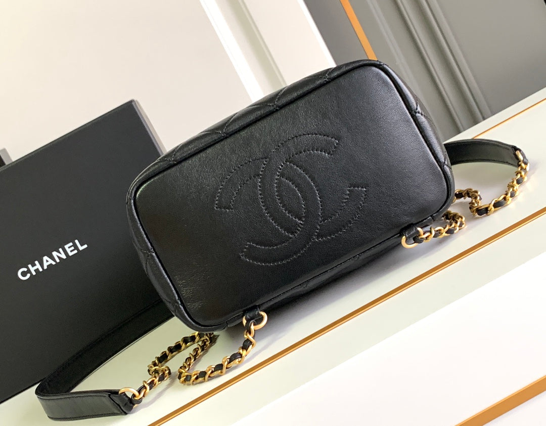 Chanel Duma Backpack Calfskin Gold CC Logo Medium Black Backpack