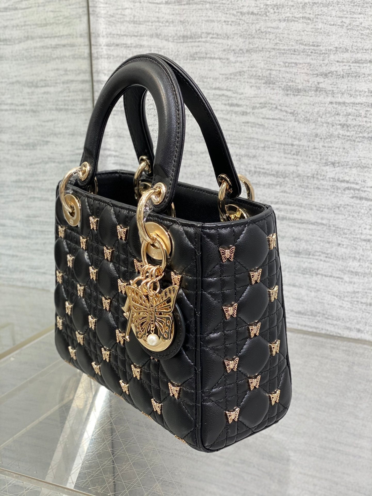 Christian Dior LADY DIOR Butterfly Crossbody Bag Black 20cm